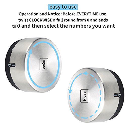 image for Hiyoo Mechanical Kitchen Timer Manual Stainless Steel Magnetic Timer w