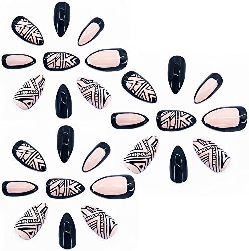 O2 Salon 5429 Full Cover Graphic Design Acrylic Fake False Nails Art Tips for Nail salon, Girls, Women, Bridal Wedding Dating Party (72 pcs/ 3 set)