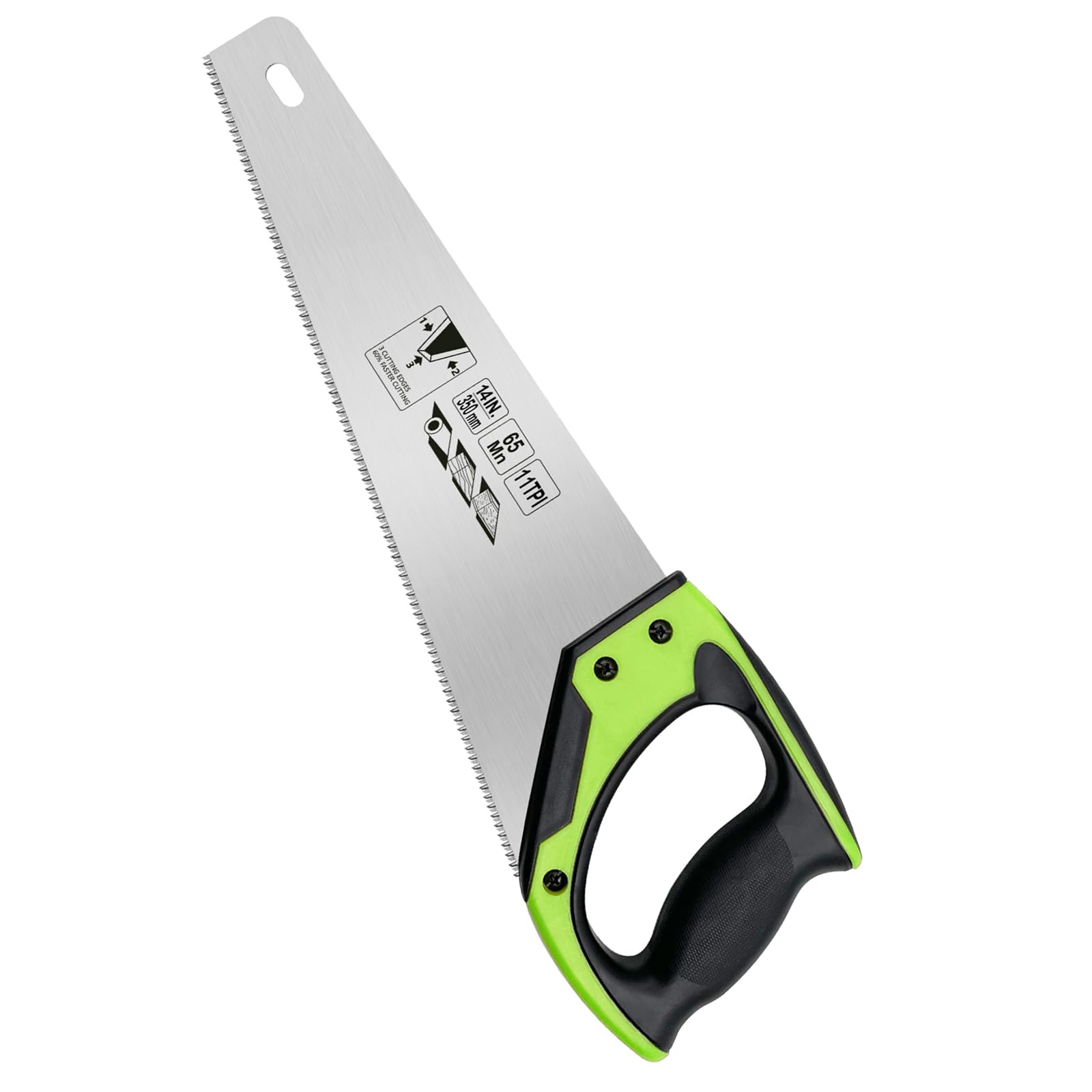 14 Inch Wood Hand Saw, Non-Slip Ergonomic Handle Rustproof Wood Saw, 11 TPI Universal Handsaw for Woodworking-Green