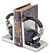Bellaa 26256 Decorative Bookends Headphone Music Lover Holder Heavy Stoppers Bookshelf Shelves to Hold Book Ends Library Shelf Dividers Vintage Home Decor 6 Inch Tall