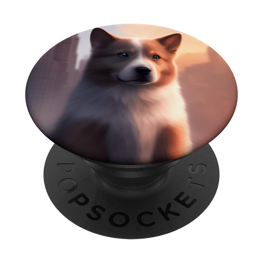 Cute Dog Sheepdog Pup Doggo Gift Pose Portrait City Colorful PopSockets Swappable PopGrip