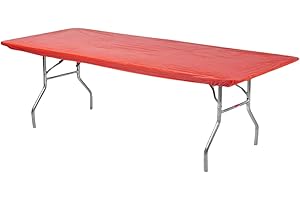 Kwik-Covers 8' Rectangle Plastic Table Covers 30" x 96", Bundle of 5 (Real Red)