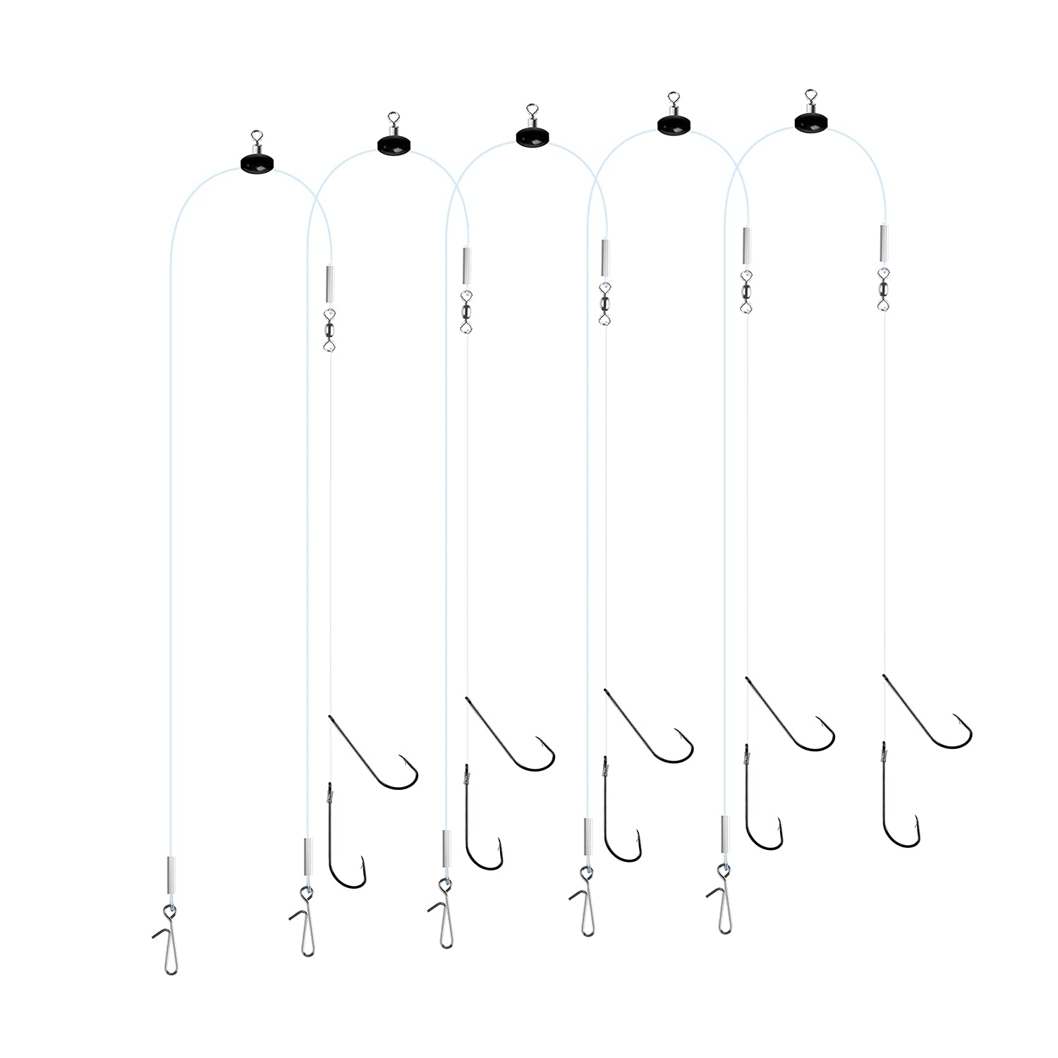 Luroad 5pcs Sea Fishing Pulley Rigs Single Hooks & Double Hooks, Pre Tied Fishing Rigs Hook Sizes 1/0, 2/0, 3/0 for Beach Casting Shore Flounder, Whiting (1/0+2/0+3/0, 5pcs Double)