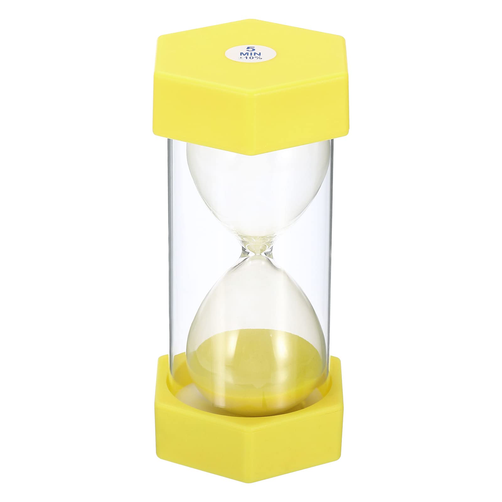 PATIKIL 5 Minute Sand Timer, Hexagon Small Sandy Clock with Plastic Cover, Count Down Sand Glass for Games, Kitchen, Party Favors DIY Decoration, Yellow
