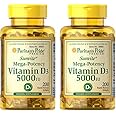 Puritan's Pride Vitamin D3 5,000 IU Bolsters Immunity for Immune System Support and Healthy Bones and Teeth Softgels, Packaging May Vary, Unflavored, 200 Count (Pack of 2)