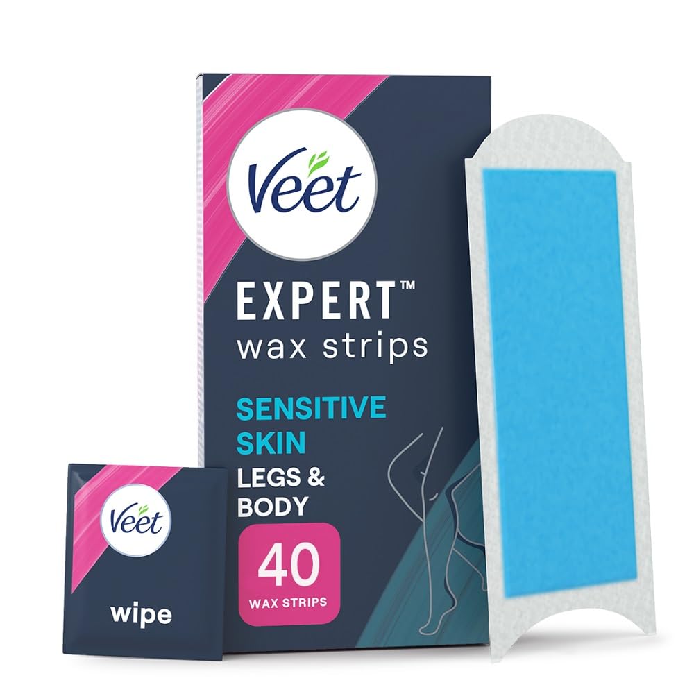 Veet Expert Cold Wax Strips, 40 Count + 4 Finish Wipes, Hair Removal Kit For Smooth Legs, Gentle Solution For Delicate Skin, Easy And Effective Use