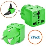 Yubi Power 2 in 1 Universal Travel Adapter with 2 Universal Outlets - Built in Surge Protector - 2 Pack - Green - Shucko Type E / F for France, Germany, Spain, Sweden, Turkey, Ukraine and More!