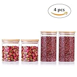 UOON Food Storage Container, Airtight Glass Storage Jars with Bamboo Lid for Pasta, Tea, Coffee, Cookies, Snacks, Set of 4