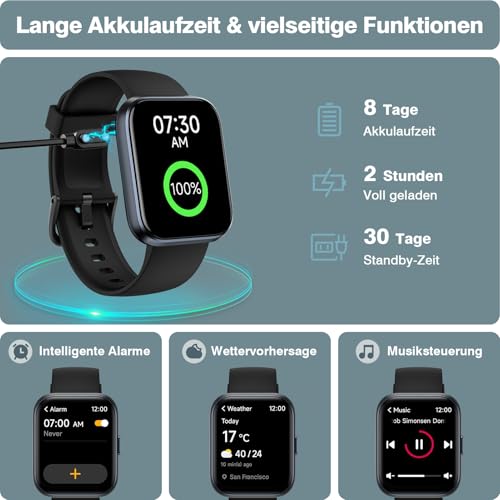 Smartwatch Men Women 1.85 Inch Smart Watch with Phone Function / Whatsapp, Fitness Watch Men with Heart Rate / Sleep Monitor, 10 Day Battery, 3ATM Waterproof Heart Rate Monitor for Samsung / iOS / Android / Alexa