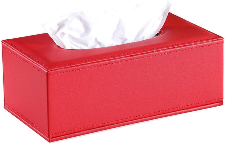 LJLJX PU Leather Tissue Box Holder, Rectangular Napkin Holder Pumping Paper Case Dispenser, for Bathroom, Countertop, Bedroom, Night Stand, Desk, Table,Red
