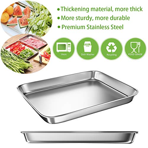 Toaster Oven Tray Pan, 3PCS Small Cookie Sheet Stainless Steel Baking Trays by BYkooc, Dishwasher Safe Oven Pans,Heavy Duty, Mirror Finish, Anti-rust,10&9&9 inch
