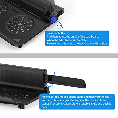 2 in 1 Laptop Notebook Stand with Phone Stand Elekin Adjustable Portable MacBook Stand Foldable Notebook Holder Ergonomic Laptop Riser for MacBook, Air, Pro, Surface Laptop, Ipad, Books to 17”,Black