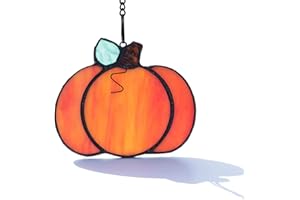 BOXCASA Pumpkin Gifts Stained Glass Window Hangings,Pumpkin Decor Glass Suncatcher Fall Decor,Halloween Decoration for Home,Office,Kitchen,Living Room