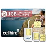 Cellhire Prepaid 4G Europe Data SIM Card - Europe 1GB Bundle - 33 countries - 3-in-1 SIM