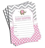 50 Elephant Invitations and Envelopes - Pink (Large Size 5x7)