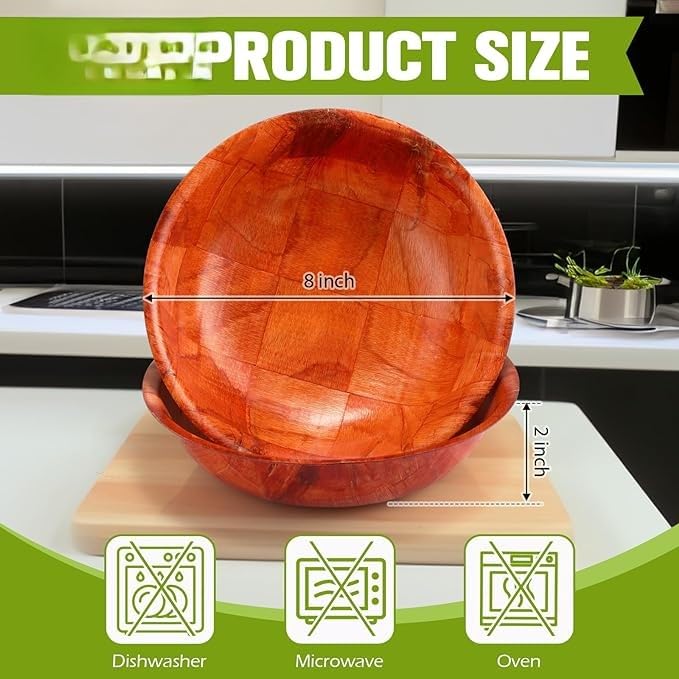 Rich&Richer Wooden Salad Bowl Set 6 Pcs - 8 Inch Salad Bowls Large Serving, Woven Wooden Bowls for Food, Mixing Bowls for Kitchen Set - Wood Salad Bowl Set Serving Bowls - Image 3