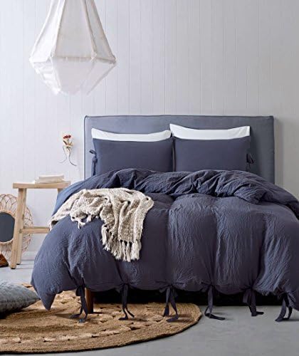 DREFEEL Egyptian Quality Vibrant Stone Washed Microfiber Dark Grey Close to Navy Duvet Cover King Size 3 Pcs Set (1 Duvet Cover, 2 Pillowcase) - Soft Comforter Cover Quilt Case - Solid Bedding