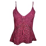 Mogul Interior Womens Boho Pink Tank Top Spaghetti Strap Gypsy Chic Blouse M
