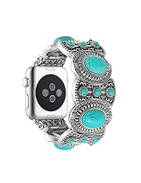 Solomo Fashion   Correa para Apple Watch, estilo bohemio étnico antiguo con turquesa, elástica hecha a mano, para mujeres y niñas, como para Apple Watch Serie 3 Serie 2 Serie 1, 38mm Turquesa