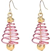 Christmas Tree Earrings for Women Vintage Stars Swirl Earrings Colourful Fluorescence Christmas Drop Dangle Earrings Xmas Party Birthday Fashion Jewelry