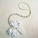 Personalised- Any name Bling silver rhinestone bow pink and sliver beads dummy clip holder pacifier clips holder/Teethers clip (WHITE)