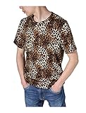 Allegra K Men Slipover Leopard Prints Stretchy Tee Shirt Medium Borwn