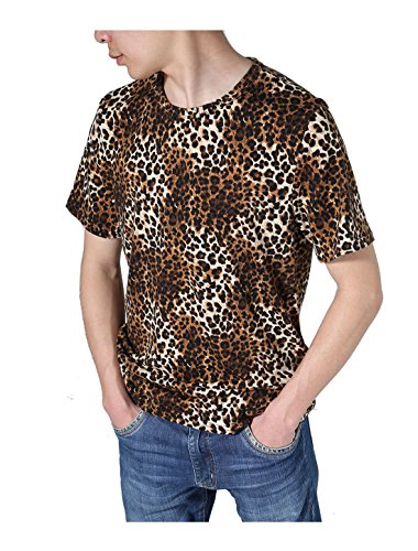 Allegra K Men Slipover Leopard Prints Stretchy Tee Shirt Medium Borwn
