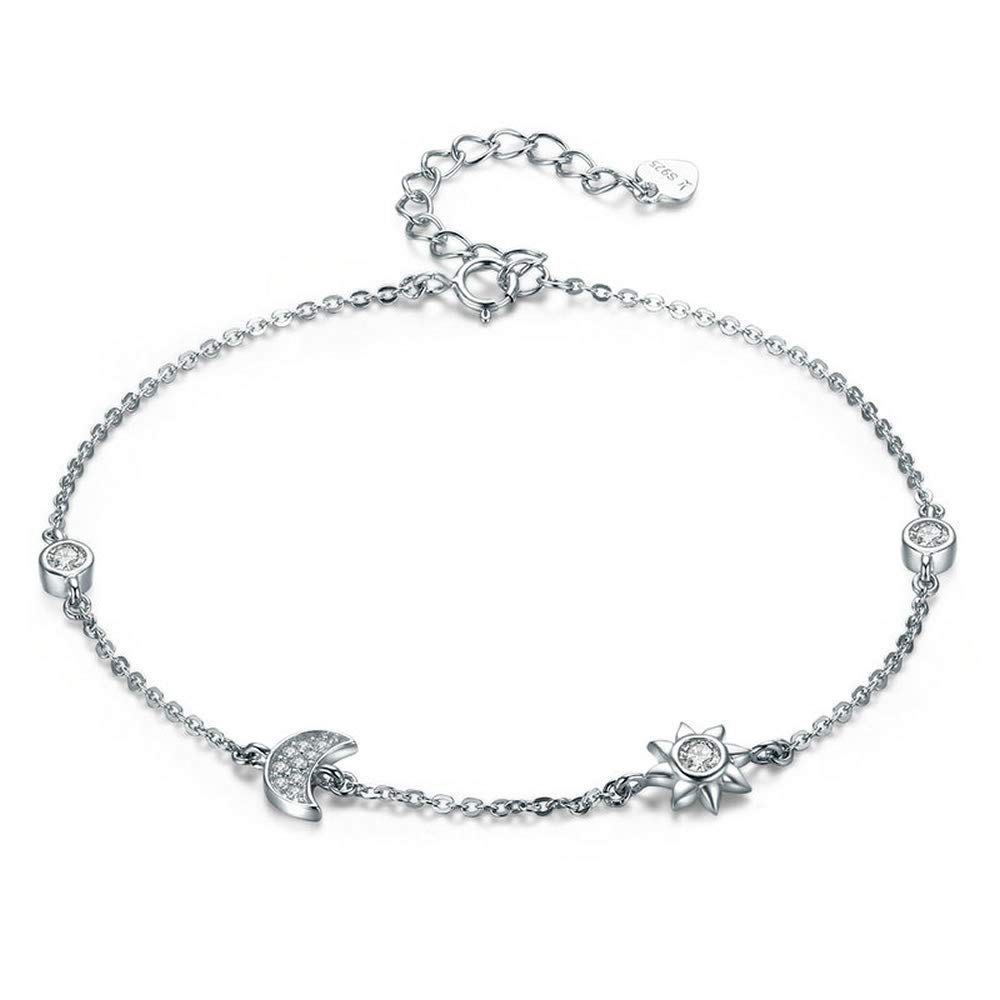 Bijoux Blu Silver Star and Moon Genuine 100% 925 Sterling Silver Lobster Clasp Star and Moon Clear CZ Bracelet & Bangles for Women Silver Jewelry