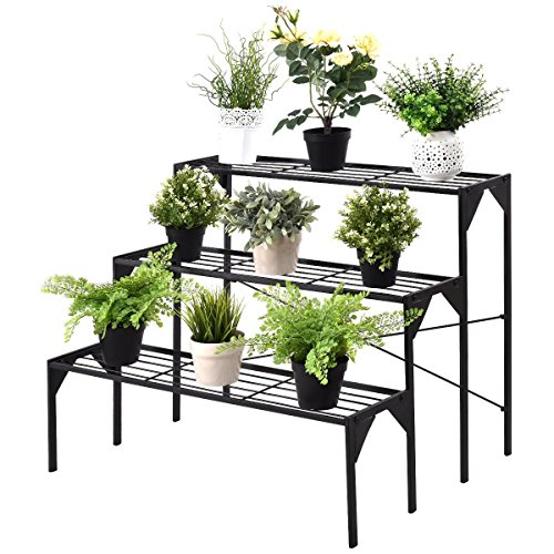 Giantex 3 Tier Metal Plant Display Stand Heavy Duty Freestanding Rack, Black