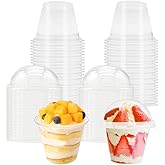 Szsrcywd 50 Pcs 6 oz Clear Plastic Cups with Dome Lids,Transparent Parfait Cup,Disposable Dessert Cups for Fruit,Ice Cream,Cupcake,Iced Cold Drinks