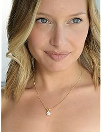 Mariell Luxurious - cadena y colgante de zirconia cúbica de corte redondo, solitario, original chapado oro 14K