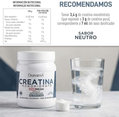Pó de Creatina Monohidratada 300g | Creatina Micronizada 100% Pura 200 Mesh | Sem sabor, Vegan e Sem Aditivos | 88 Serviços 3G | Suplemento para Força, Energia e Desempenho Muscular