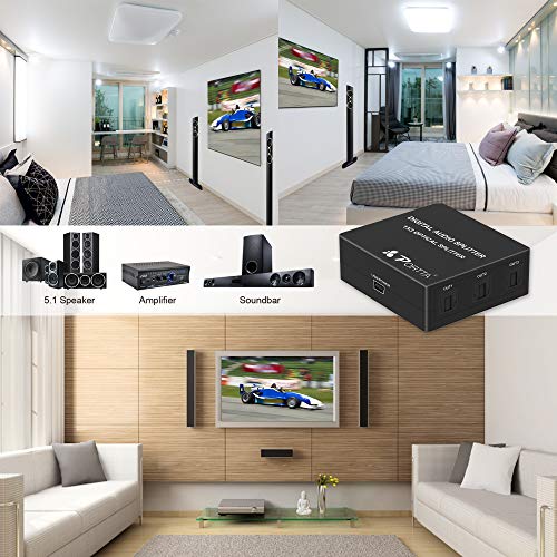 image for Portta Toslink 1x3 Splitter/ 3 Port SPDIF Audio Splitter 1:1 Transmiss