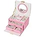 SONGMICS Jewelry Box with Bowknot Mirrored Compact Travel Case Gift for Kids Girls and Women Pink and White UJBC115P