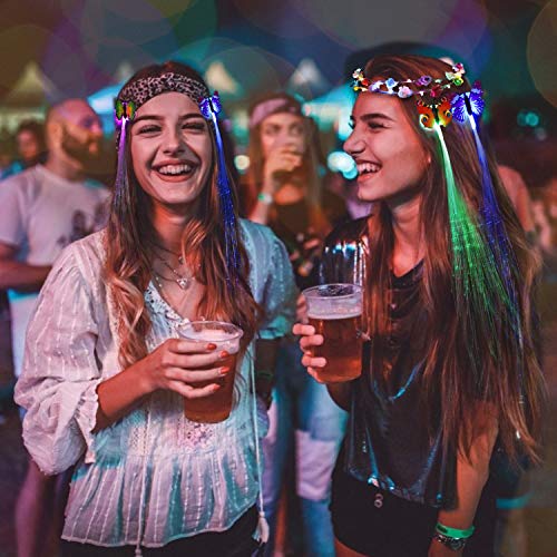 LED Flower Crowns Lights Hair, JUSTDOLIFE 14 Pack LED Flower Wreath Headband with Light-Up Fiber Luminous Butterfly Flash Braid Hairpin for Girls Bar Party Wedding Holiday