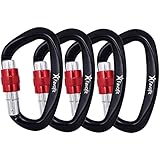 Favofit 12KN/25KN Heavy Duty Aluminium Carabiners (Weight Limit at 2697 lbs Each or 5620 lbs Each), Screwgate Locking Carabiner Clips for Hammock,Camping, Outdoor, Keychain etc, Black, 4 Pack