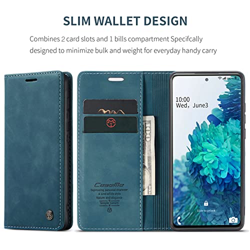 Handyhülle für Samsung S20FE Lederhülle, hochwertiges faltbares Klappcover aus Leder, Handyhülle, mit Magnet, Kartensteckplatz und Halterungsfunktionen (Blau)