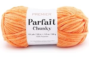 PREMIER YARNS Premier Parfait Chunky Yarn, Super Bulky, Ideal for Knitting & Crocheting, Chenille, Tangerine, 3.5 oz, 131 Yards