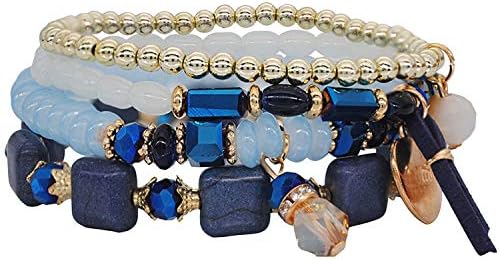 Jewelry Beads Bracelet Handmade Multi Layer Acrylic Resin Glass Crystal Beaded Bracelet Women,504y2