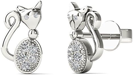 JewelAngel Women's 10K White Gold Diamond Accent Cat Stud Earrings (H-I, I1-I2)
