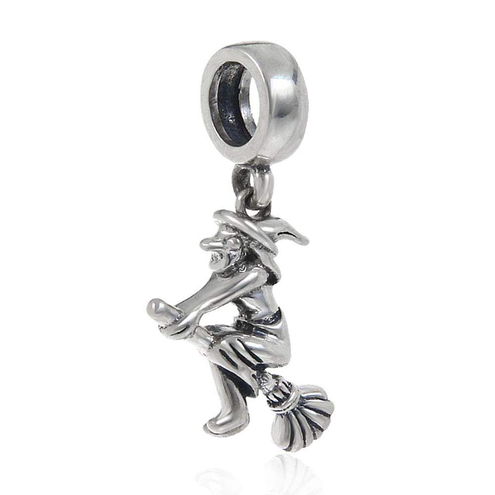 925 Sterling Silver Witch Charm Halloween Charm Magic Charm Broom Charm Moon Charm for Pandora Charm Bracelet