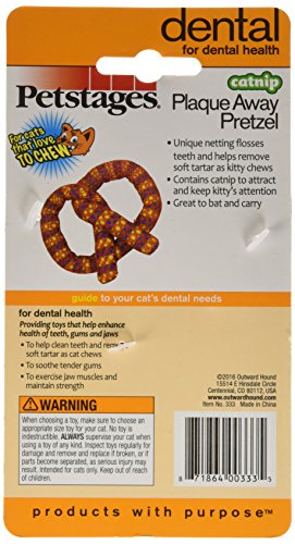 Pretzel Dental Health Catnip Toy Fetch and Bat Toy for Cats, Plaque Away Pretzel by Petstages