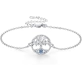 Midir&Etain Tree Of Life & Evil Eye Bracelet Anklet For Women 925 Sterling Silver Adjustable Family Tree Christmas Jewelry Gifts