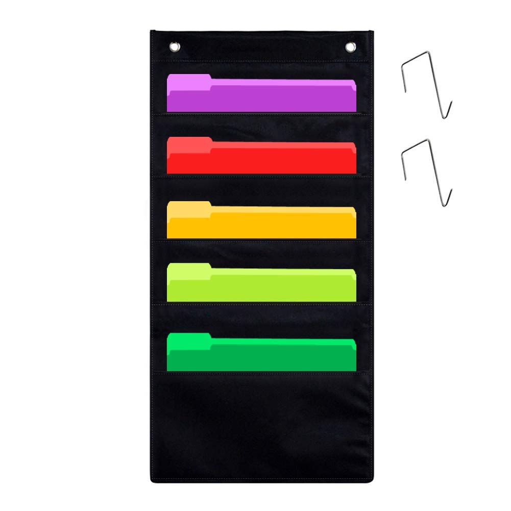 Hanging Pocket Chart,Storage Pocket Chart 5 Slots Heavy Duty Hanging Wall File Organizer Office Home Supplies Storage