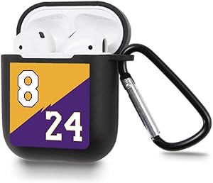 Jusy 8&24 Basketball Jersey Case for Airpod 1&2 Case with Keychain Clip Accessories, Silicone Skin Protective Cover for Airpods Charging Case MB Spirit Inheritance for Fans Boys Men Father's Day