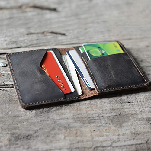 Personalized Men's Minimalist Leather Wallet Wallet Card Holder Distressed Wallets for Gifts - | Dark Brown
