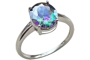 Natural Mystic Topaz Prong Setting Oval Gemstone Pure 925 Sterling Silver Statement Ring For Women/Girls, Handmade Gifts Jewe