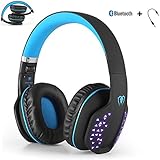 Foldable Bluetooth Headphone, YOCUBY Beexcellent Noise Cancelling Wired Gaming Headsets with Extensible LED light, [Xbox Ones PS4 needs the 3.5mm Audio Cable] (Black&amp;Blue)