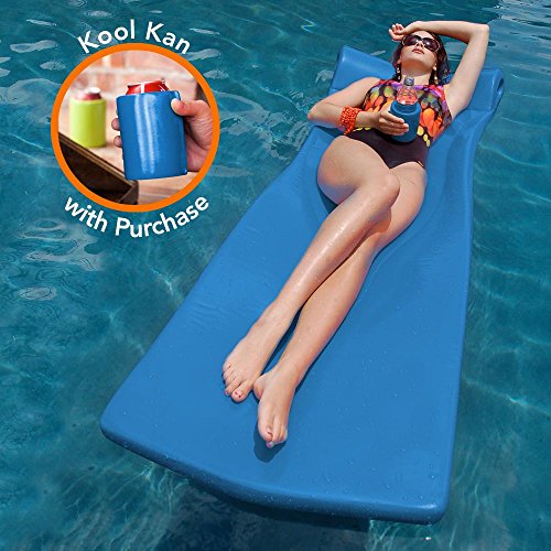 Texas Recreation Kool Float 1.75" Thick Swimming Pool Foam Pool Floating Mattress with Bonus Kool Kan, Bahama Blue - Thumbnail 2