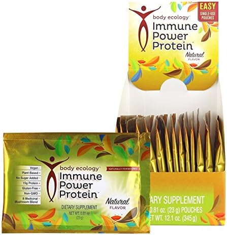 Body Ecology IMMUNE POWER PROTEIN Natural Flavor. Vegan, Plant-Based, No Sugar Added, 15G Protein, Gluten Free, Non_Gmo, 8 Medicinal Mushroom Blend. Contains Tree Nut COCONUT.